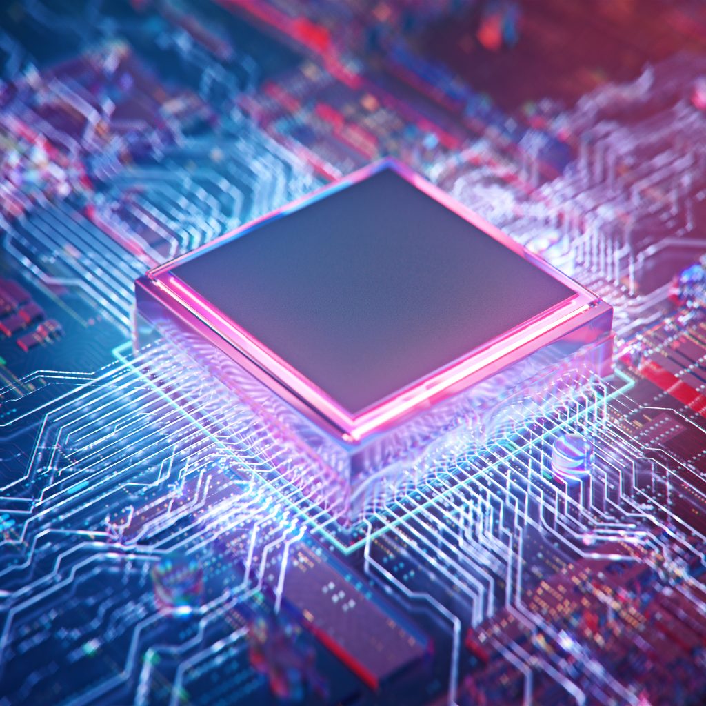 AI. Circuit board. Technology background. Central Computer Proce
