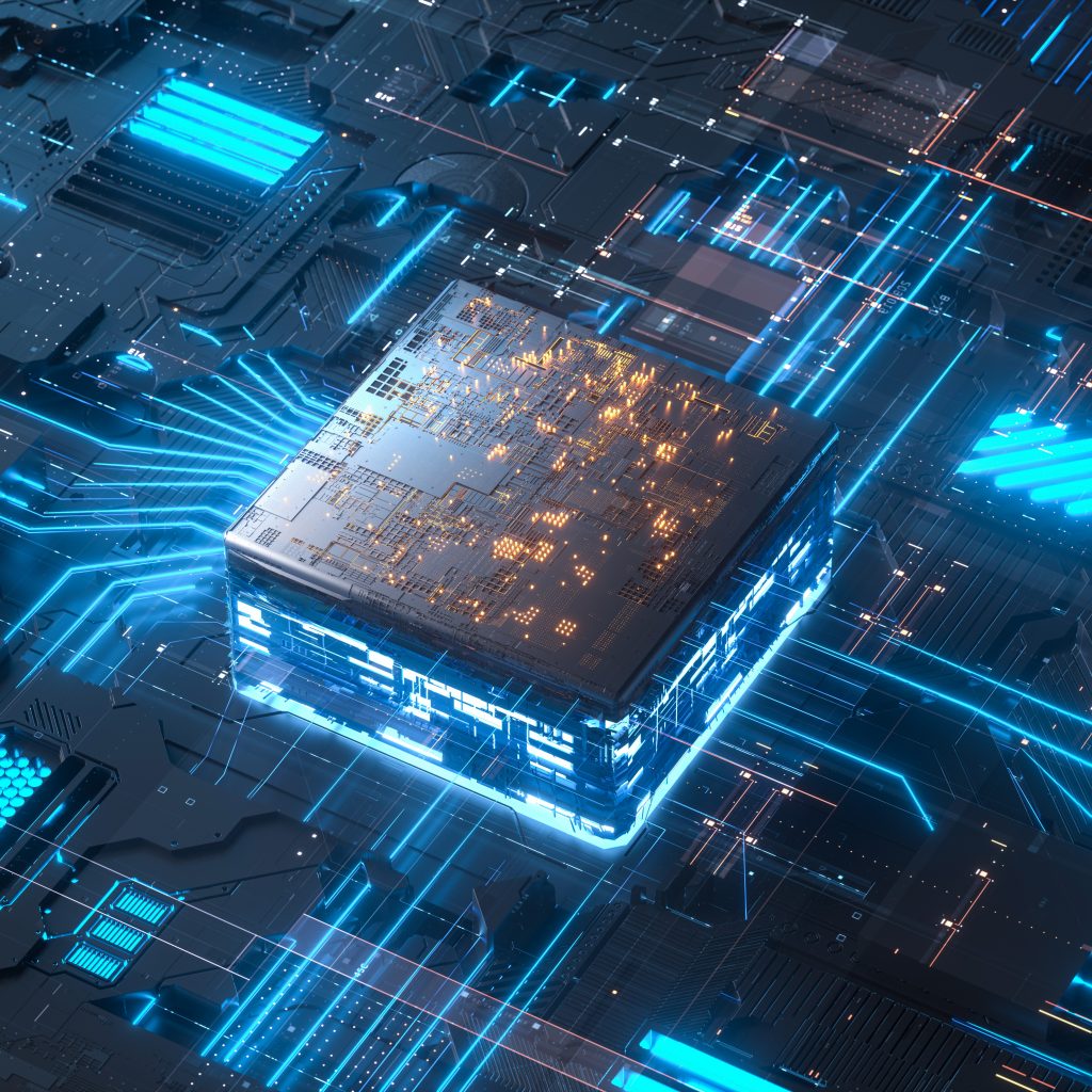 3d illustration Technology Smart motherboard chip creative map